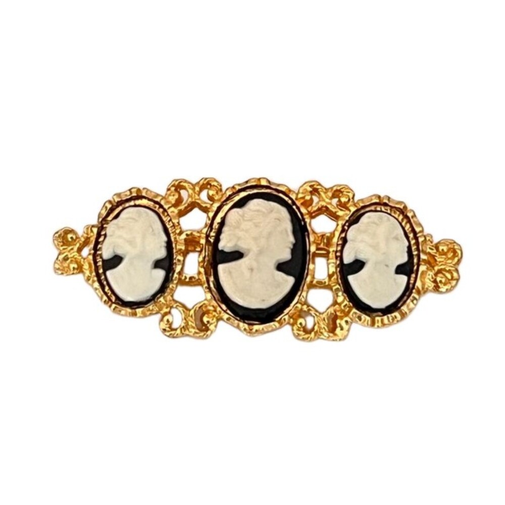 Vintage 1960s Cameo Brooch Classical Portrait Gold Tone - 1J